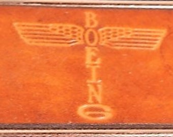 Vintage, Elegant Boeing "Totem" style logo leather belt buckle by El Cid, 1970s