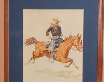Frederic Remington Teddy Roosovelt Rough Rider Cavalry print, 1956 Penn Publishing, Nicely Framed in Shadow Box With Matt