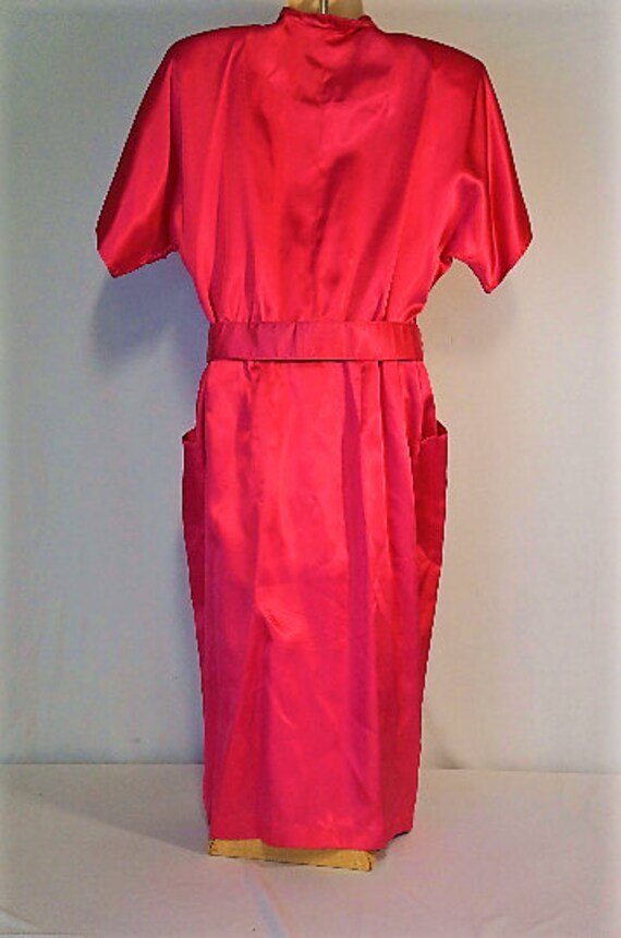 80's hot pink button up, structured shoulder dres… - image 3