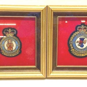 Vintage Royal Canadian Air Force 402nd &quot;City of Winnipeg&quot; and 403rd Squadron &quot;City of Calgary&quot; Escadrille Patches, Beautifully Framed