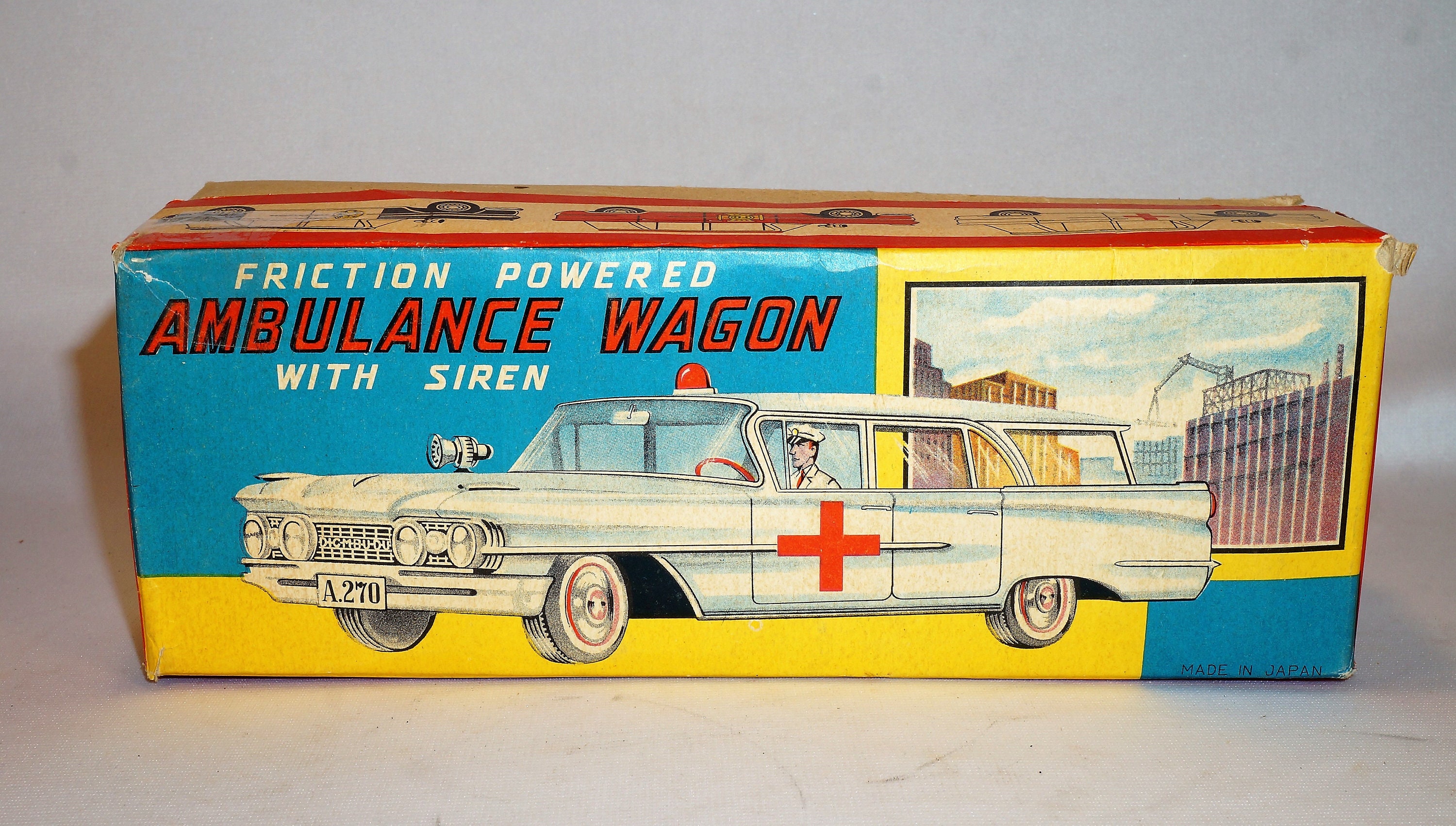 1960 Ford Ambulance Wagon Japan Tin Litho Friction Car With