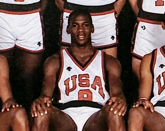 Vintage 84 Michael Jordan, Patrick Ewing, Cheryl Miller, Denise Curry, Bobby Knight, Pat Summitt Double Gold Olympic Team USA Poster, #GOAT