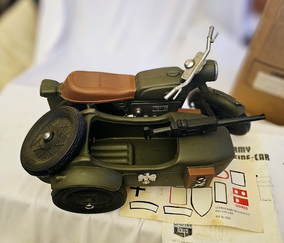 Vintage 1960s Cherilea German Army Motorcycle and Sidecar in