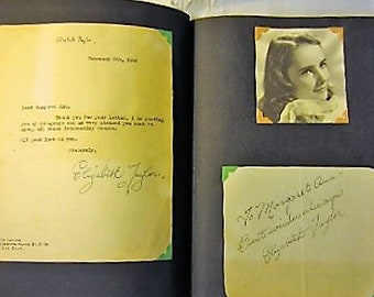 Rare 14 year old Elizabeth Taylor, Gregory Peck, Bob Hope, Henry Fonda, Bette Davis +++ Vintage Hollywood Movie Star Autograph Book!