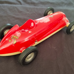 Vintage 50s Rite Spot Plastic Wind Up Race Car