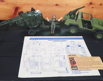 1982 Hasbro G.I. Joe VAMP Jeep and HAL, Complete With Clutch, File Card, and Blueprints, Ship Shape