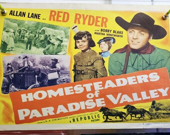 1976 Red Ryder à Homesteaders of Paradise Valley, carte d'exposition originale de salle de cinéma authentique, histoire de Noël, Red Ryder BB Gun