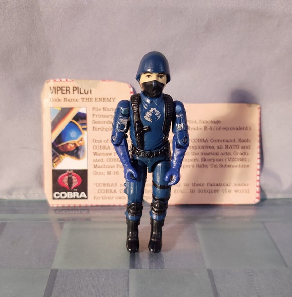 1983 Hasbro GI Joe Cobra Viper Pilot With File Card, Great Silver