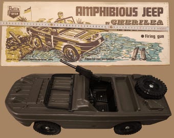 Vintage 1970s Cherilea GI Joe/Action Man USMC Amphibious Jeep Complete, Excellent, Rare and In Original Box, Unapplied Stickers, Shazam!