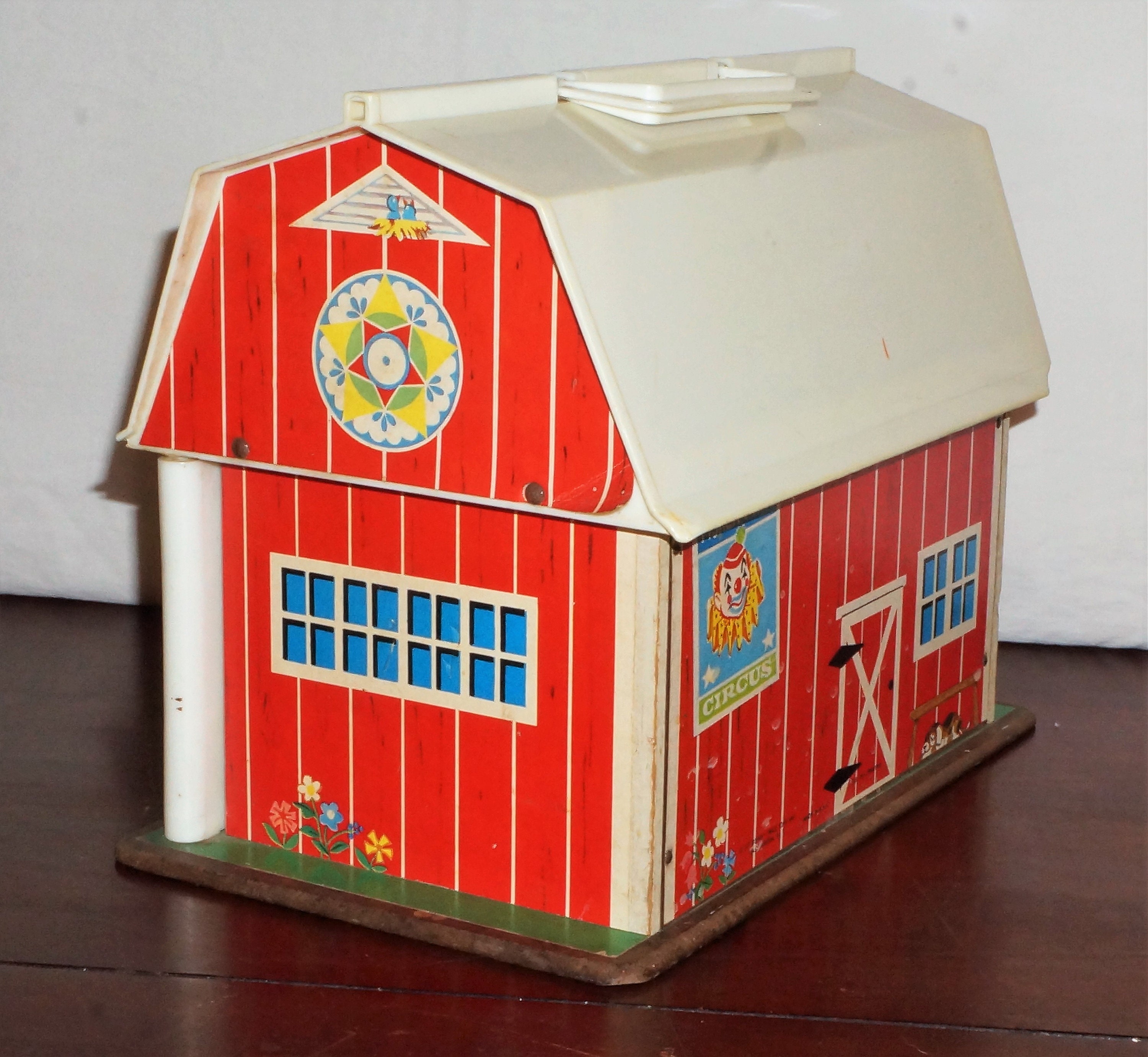 Vintage 1967 Fisher Price Play Family Farm Playset Wood Base With