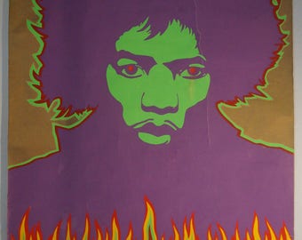 Huge vintage 1968 psychedelic Jimi Hendrix print by Larry Smart, Dream Machine 47.5"x36.5"