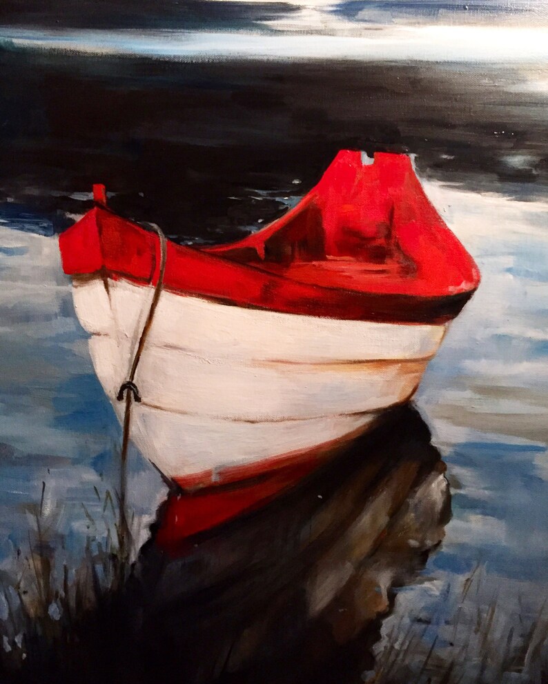 Red & White Row Boat Fine Art Giclee Prints - Etsy