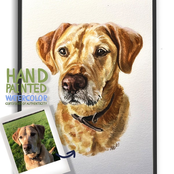 Pet Portrait Hand Painted with real watercolors by artist, 6x8 inches A5 Custom Painting of your Pet Photo, detailed and realistic artwork