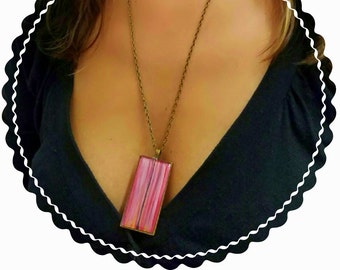 Pink Stripes Pendant Necklace, Unique Art Necklaces for Women, Resin Jewelry, Statement Necklace, Gift for Her, Wearable Art, ARTBYSANDRAV
