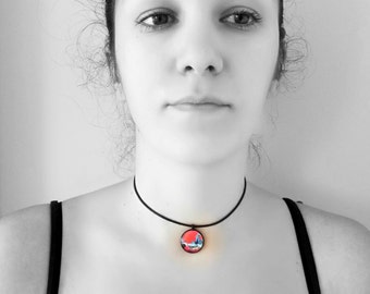 Retro zwart lederen choker, rode kunst hanger ketting, unieke ketting voor haar, ambachtelijke sieraden, hars sieraden, geschenken voor haar, ARTBYSANDRAV