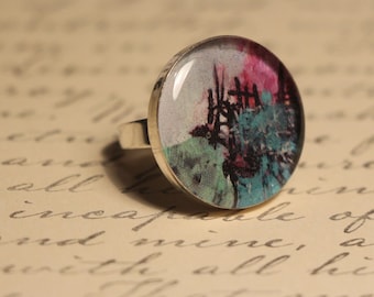 Abstracte Kunst Ring, Foto Ring, Verstelbare Ring, Hars Sieraden, Statement Ring, Unieke Ring, Geschenken voor Haar, Draagbare Kunst, ARTBYSANDRAV