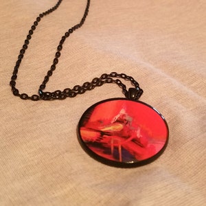 Red Abstract Art Pendant, Photo Pendant Necklace, Unique Necklaces for Women, Resin Jewelry, Gifts for Her, Wearable Art, ARTBYSANDRAV