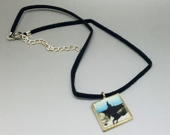 Black Choker Necklace, Unique Necklaces for Women, Velvet Choker, Pendant Necklace, Resin Jewelry, Gifts for Her, Wearable Art, ARTBYSANDRAV