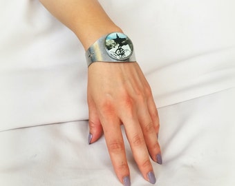 Unique Cuff Bracelet, Vintage Inspired, Art Bracelet, Metal Bracelet, Resin Jewelry, Boho Bangles, Gifts for Her, Wearable Art, ARTBYSANDRAV