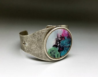 Unique Cuff Bracelet, Vintage Inspired, Art Bracelet, Bracelets, Resin Jewelry, Boho Bangles,  Wearable Art, ARTBYSANDRAV, Gifts for Her,