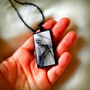 Art Necklace, Hands Drawing Necklace, Pendant Necklace, Long Necklace, Resin Jewelry, Wearable Art, ARTBYSANDRAV, Unique Necklaces for Women