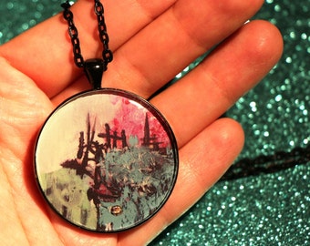 Unique Abstract Art Necklace for Women, Resin Jewelry, Pendant Necklace, Wearable Art, Long Statement Necklace, Gifts for Her, ARTBYSANDRAV