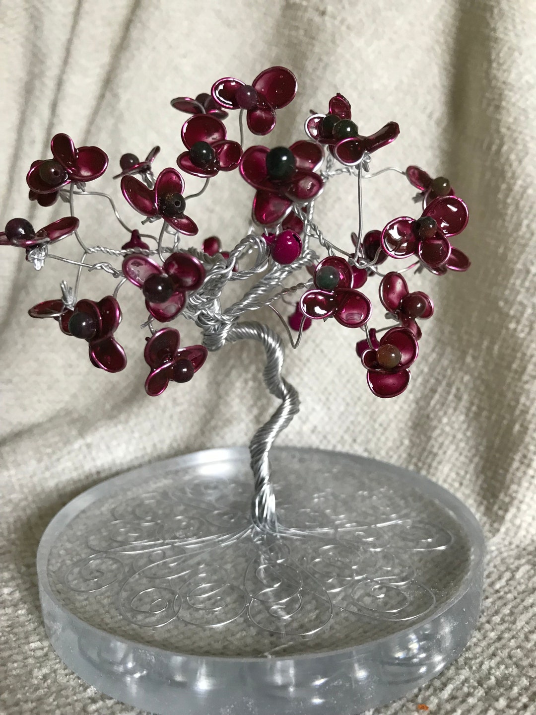 Silver Twisted Wire Prosper Tree With Berry Colored Stained Etsy