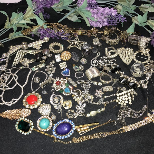 Vintage Costume Jewelry Wear Repair Craft 1 lb Rhinestone Crystal