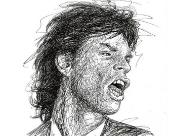 Mick Jagger Portrait als Scribble Mick 1987 Jannys ART