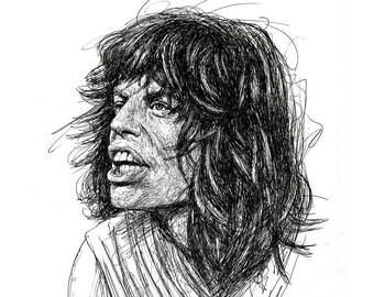 Mick Jagger Portrait als Scribble Mick 1976 Jannys ART