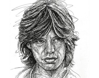 Mick Jagger Portrait Scribble von 1972 Jannys ART