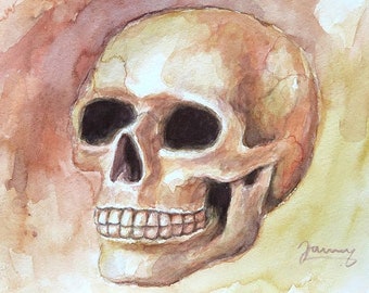 Totenkopf Bild Aquarell Schädel Malerei Jannys ART