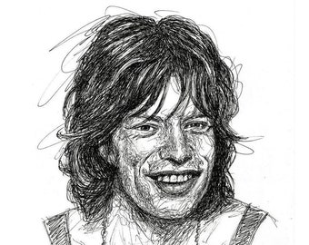 Mick Jagger Portrait als Scribble Mick 1970 Jannys ART