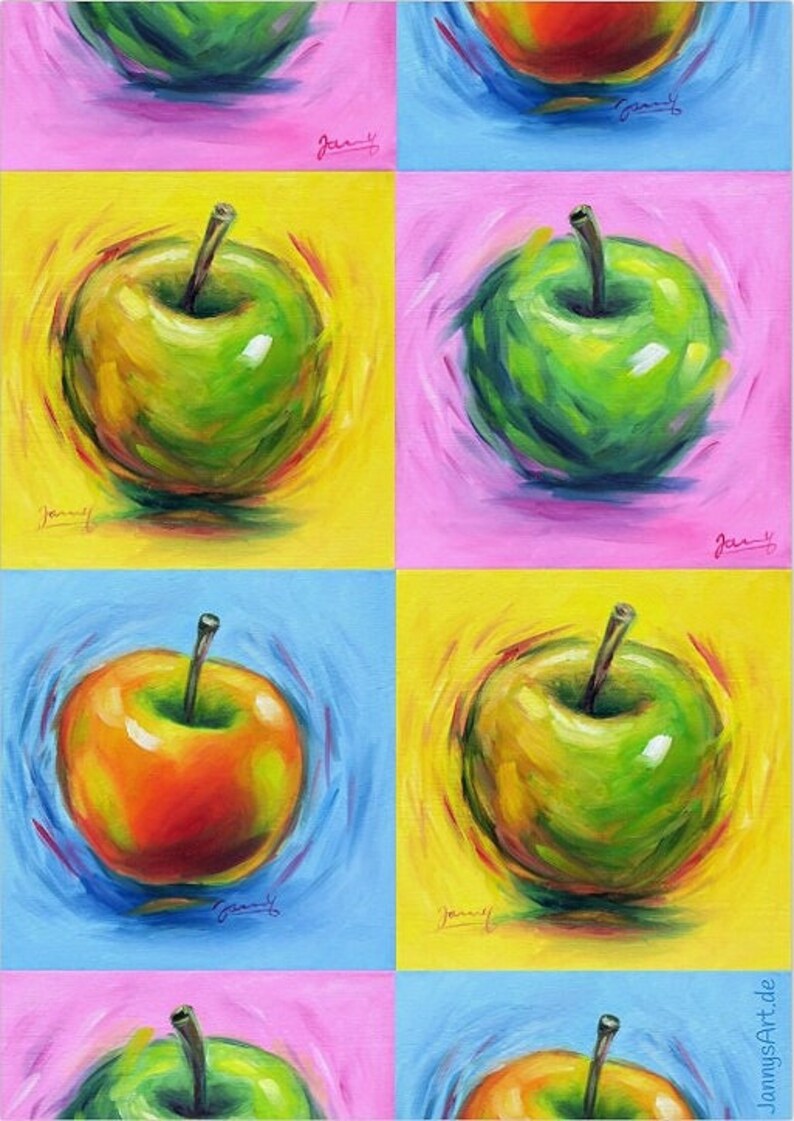 Poster Druck von Apfel Bild Gemälde Stillleben modern Jannys ART Bild 1