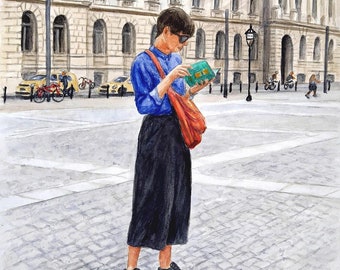 Watercolor tourist in Berlin Jannys ART art picture painting