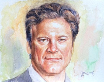 Colin Firth Portrait Watercolor Art Image Painting Jannys ART