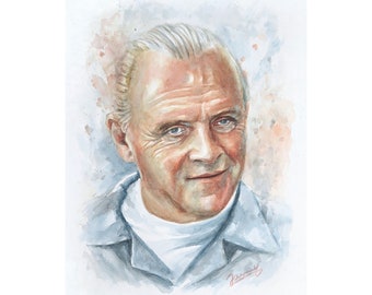 Anthony Hopkins Portrait Original Watercolor Painting Jannys ART