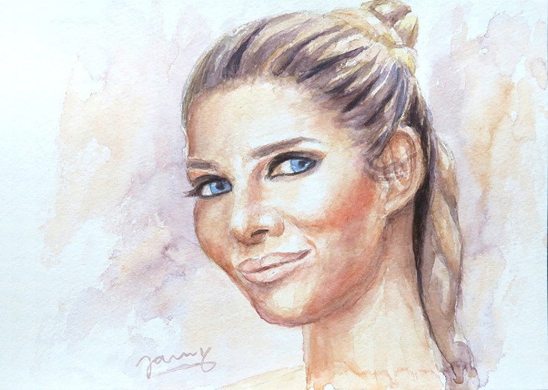 Watercolor Portrait Mica Art Image Painting Jannys ART image 1