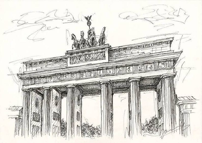 Berlin Art Brandenburg Gate 1 Original Scribble ART Drawing image 2