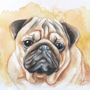 Mops Hunde Bild Aquarell Tier Portrait Moderne Kunst Malerei Jannys ART Bild 1