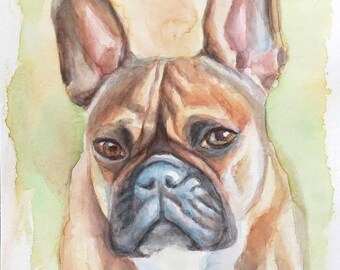 Hunde Bild Französische Bulldogge Aquarell Tier Portrait moderne Kunst Malerei Bild Jannys ART