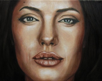 Angelina Jolie Portrait Oil on Canvas, Image, Painting Jannys ART