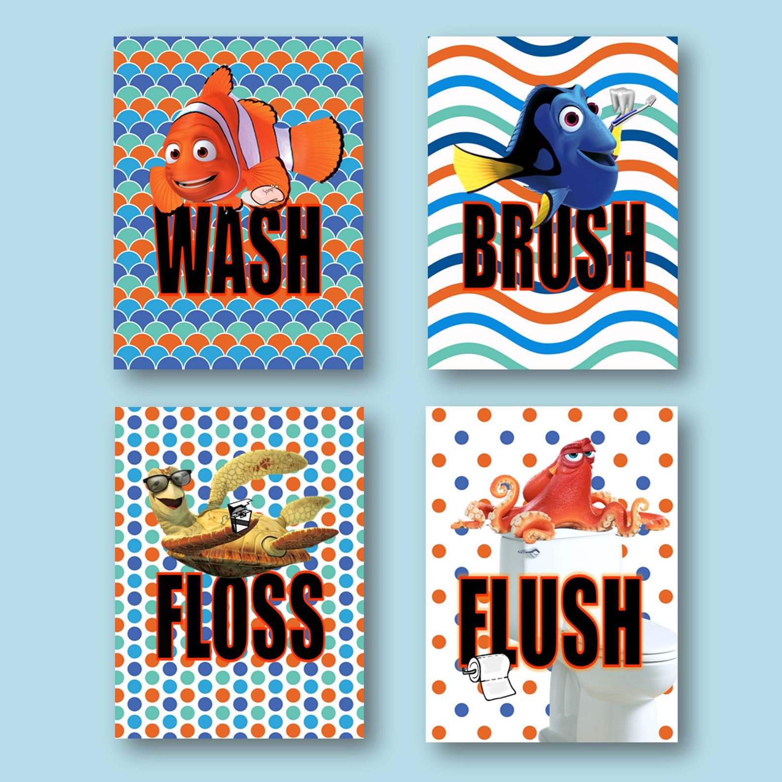Finding Nemo Version 2 Wash Brush Floss Flush Kids Bathroom Etsy
