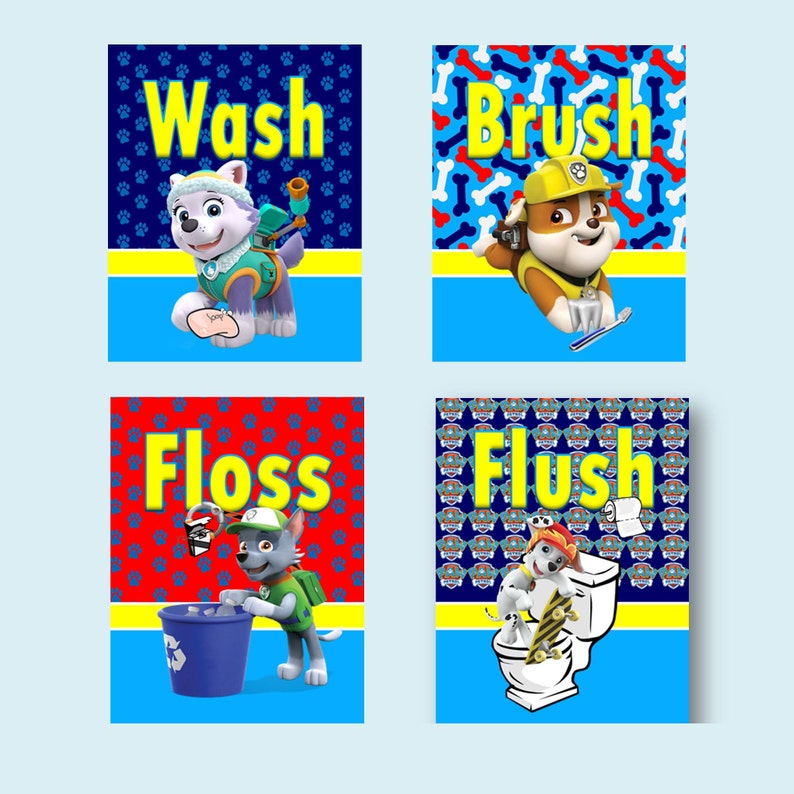 Paw Patrol Wash Brush Floss Flush Kids Bathroom Decor Etsy