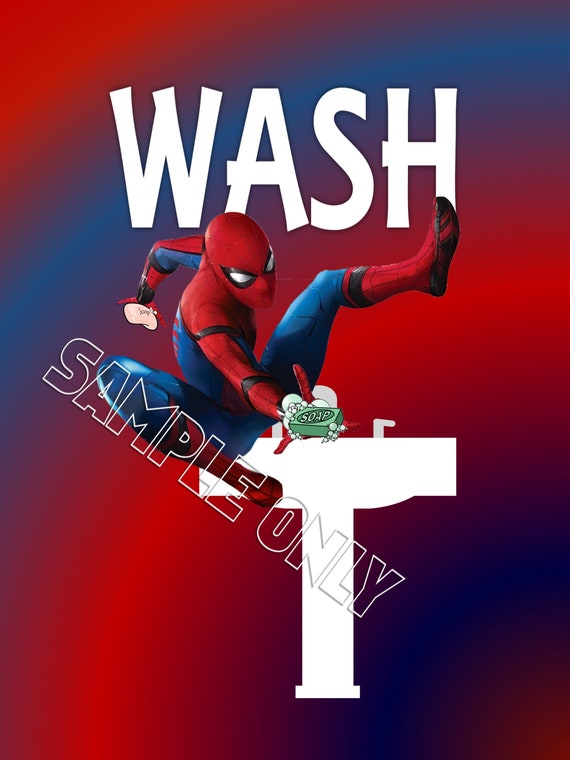 Spiderman Wash Brush Floss Flush Bathroom Decor Wall Art Prints 