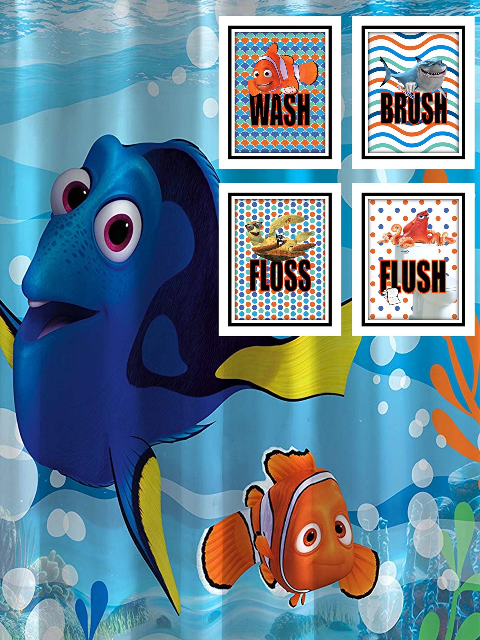 Finding Nemo Version 2 Wash Brush Floss Flush Kids Bathroom Etsy