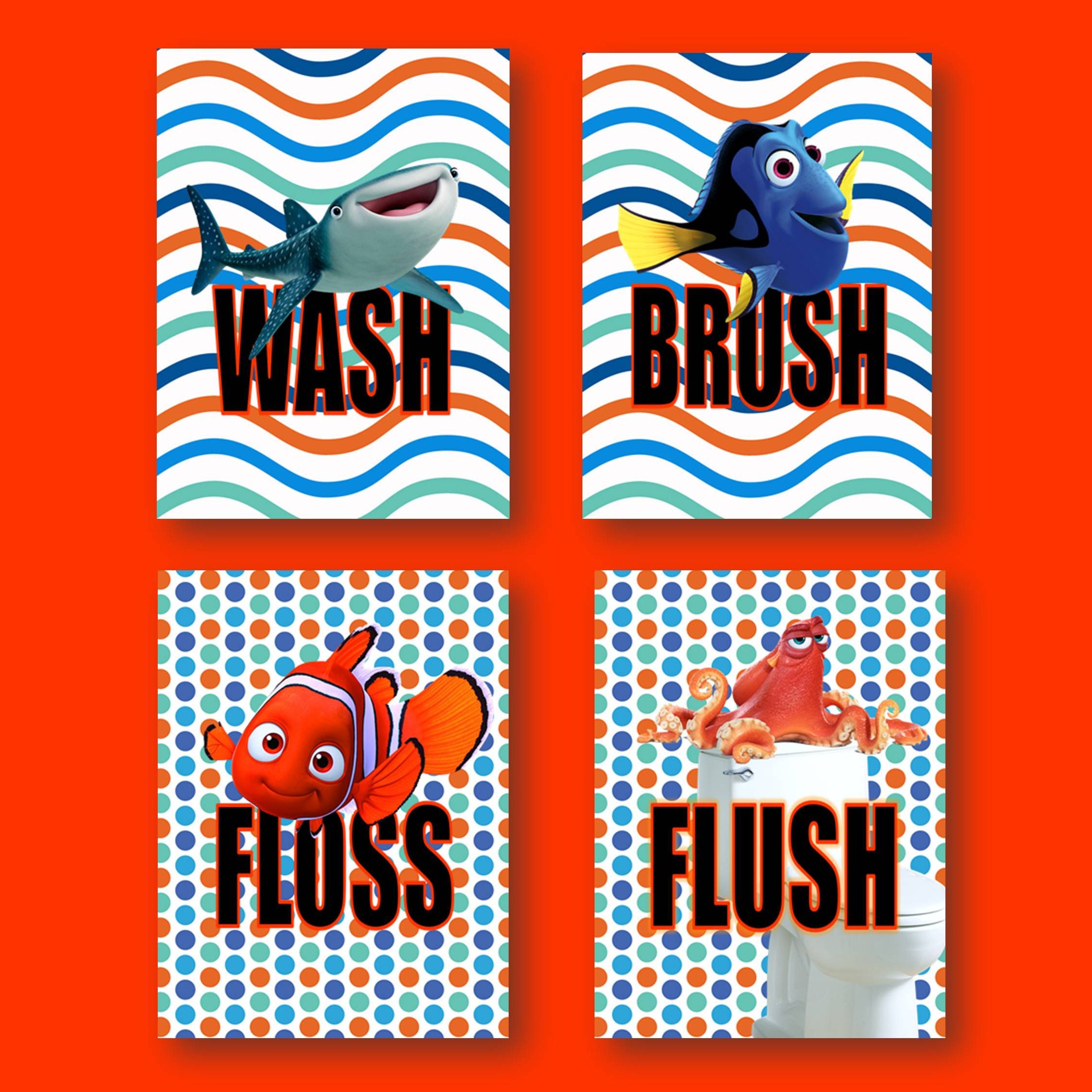 Finding Nemo Version 3 Wash Brush Floss Flush Kids Bathroom Etsy