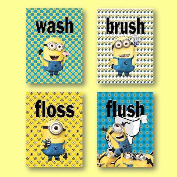 Despicable Me Minions Bathroom Prints Wash Brush Floss Flush Etsy