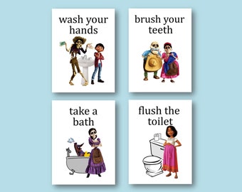 Disney Coco Bathroom Prints - Set of 4