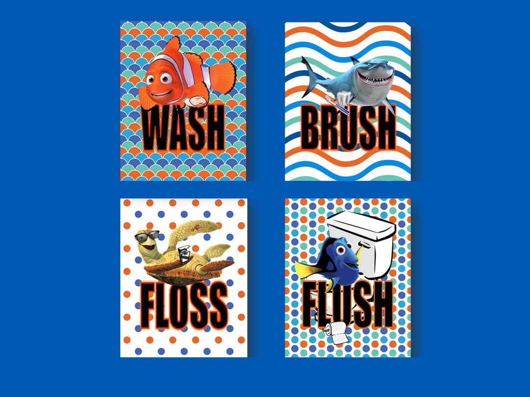 Finding Nemo Dory Wash Brush Floss Flush Kids Bathroom Decor Wall Art